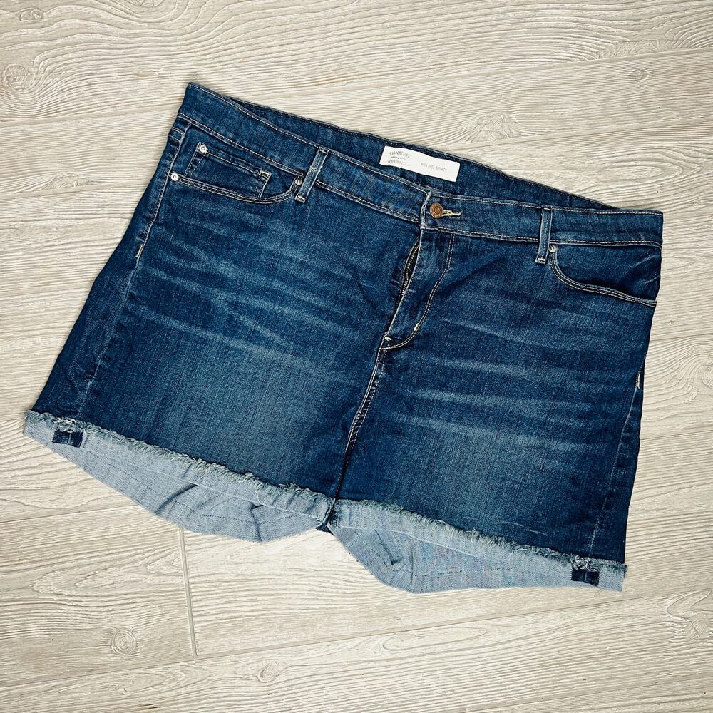 Signature Levi Strauss Womens High Rise Shorts Raw Cuffed Hem Denim Blue 22-w36